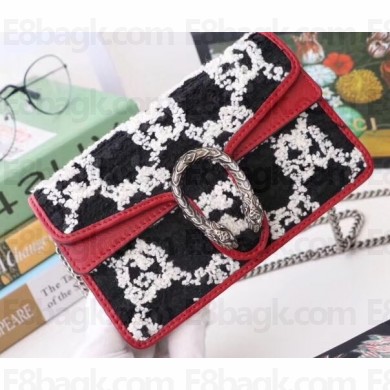 Gucci Dionysus GG Tweed Super Mini Shoulder Bag 476432 Black/White 2019