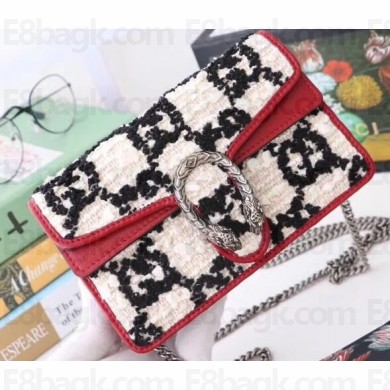Gucci Dionysus GG Tweed Super Mini Shoulder Bag 476432 White/Black 2019