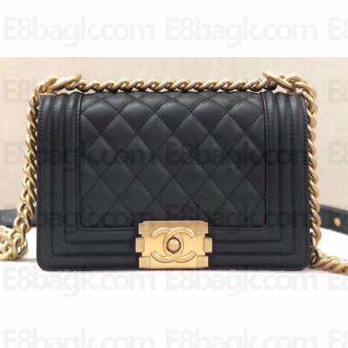 Chanel Calfskin and Gold-Tone Metal Small Boy Flap Bag Black 2019