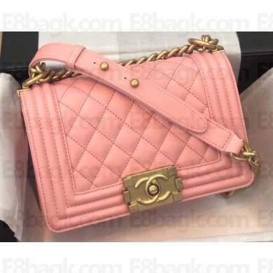 Chanel Calfskin and Gold-Tone Metal Small Boy Flap Bag Pink 2019