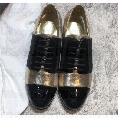 Chanel Glittered Fabric/Patent Calfskin Lace-Ups G34128 Metallic Gold 2019