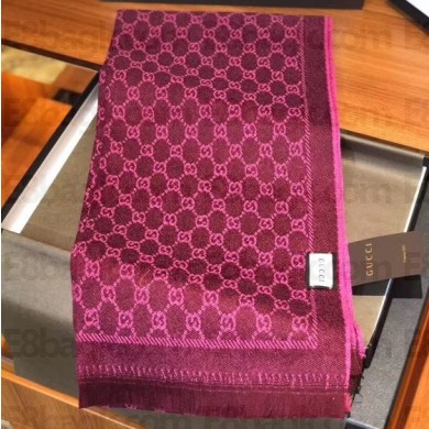 Gucci GG Jacquard Pattern Wool Scarf 411115 180x48cm Purple