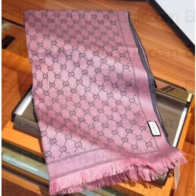 Gucci GG Jacquard Pattern Wool Scarf 411115 180x48cm Pink/Gray