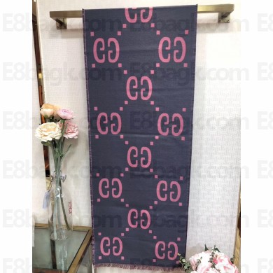 Gucci GG Jacquard Wool Scarf 495592 192x37cm Dark Gray/Pink