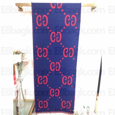 Gucci GG Jacquard Wool Scarf 495592 192x37cm Blue/Red