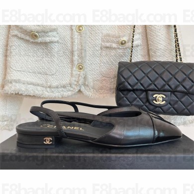chanel lambskin&patent leather slingbacks black 2023