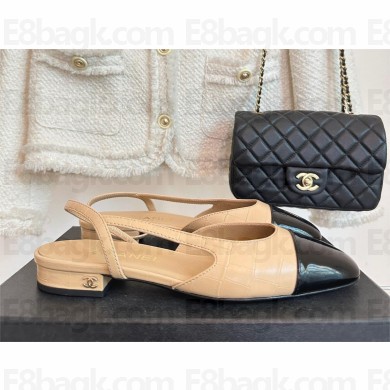 chanel lambskin&patent leather slingbacks beige 2023