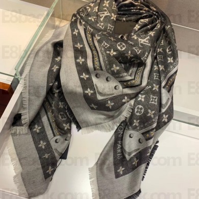 Louis Vuitton Studdy Denim Monogram Shawl Scarf 140x140cm Gray 2019