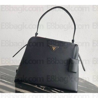 Prada Saffiano Leather Matinée Medium Handbag 1BA249 Black 2019