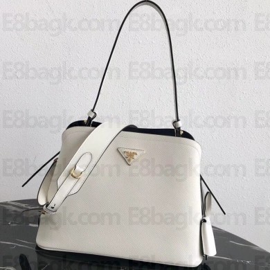 Prada Saffiano Leather Matinée Small Handbag 1BA251 White 2019