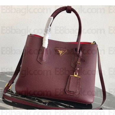 Prada Grained Leather Double Medium Tote Bag 1BG775/1BG008 Burgundy