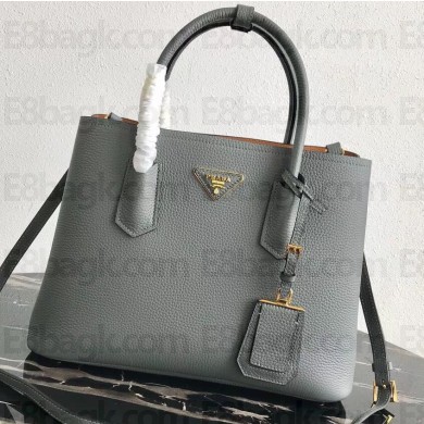 Prada Grained Leather Double Medium Tote Bag 1BG775/1BG008 Gray