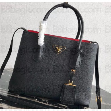 Prada Grained Leather Double Medium Tote Bag 1BG775/1BG008 Black/Red