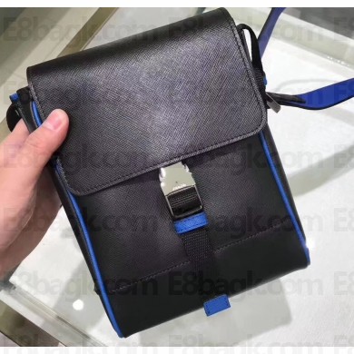 Prada Saffiano Leather Shoulder Bag 2VD019 Black/Blue 2019