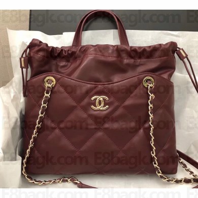 Chanel Lambskin Small Shopping Tote Bag AS0985 Burgundy 2019