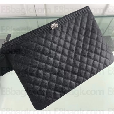 Chanel Boy Pouch Clutch Large Bag A84407 Caviar Leather Black/Silver