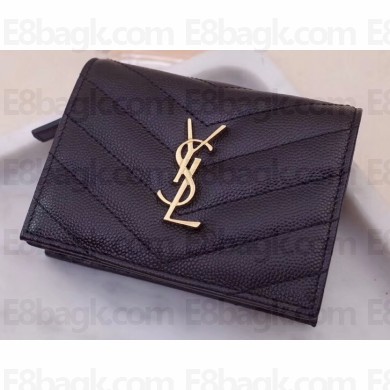 Saint Laurent Monogram Card Case in Grained Embossed Leather 530841 Black/Gold