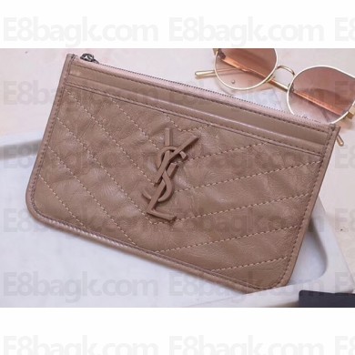 Saint Laurent Niki Bill Pouch Bag in Crinkled Vintage Leather 583577 Dark Beige