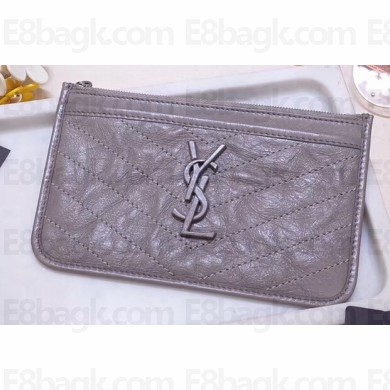 Saint Laurent Niki Bill Pouch Bag in Crinkled Vintage Leather 583577 Light Gray