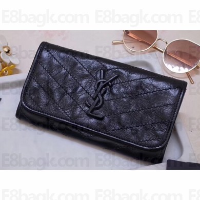 Saint Laurent Niki Large Wallet in Crinkled Vintage Leather 583552 Black