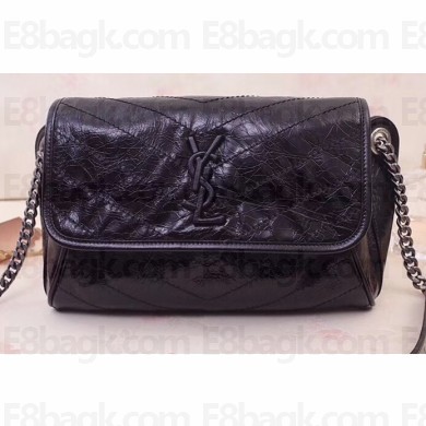 Saint Laurent Niki Body Bag in Crinkled Vintage Leather 577124 Black