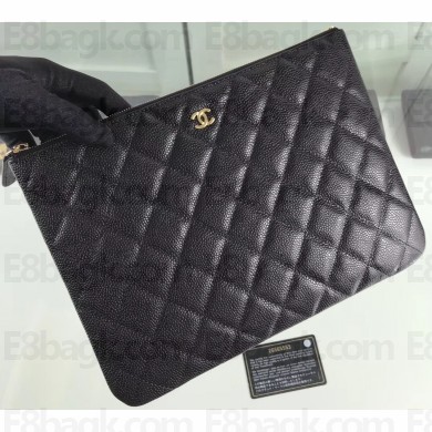 Chanel Classic Pouch Clutch Small Bag A82545 Caviar Leather Black/Gold
