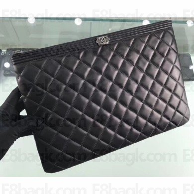 Chanel Boy Pouch Clutch Large Bag A84407 Lambskin Black/Silver