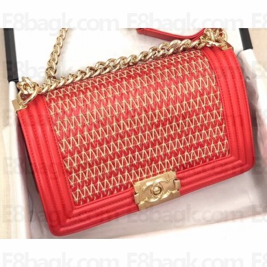 Chanel Lambskin Cotton Boy Flap Medium Bag Red 2019