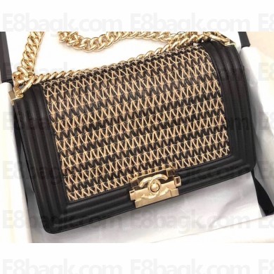 Chanel Lambskin Cotton Boy Flap Medium Bag Black 2019