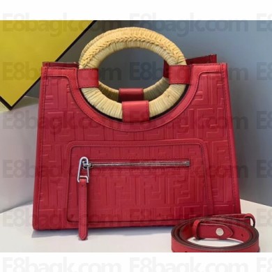 Fendi Leather Small Runaway Shopper Bag FF Logo Red