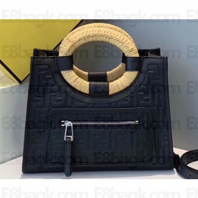 Fendi Leather Small Runaway Shopper Bag FF Logo Black