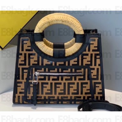 Fendi Leather Small Runaway Shopper Bag FF Logo Brown