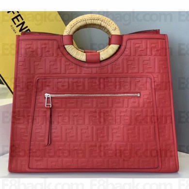 Fendi Leather Large Runaway Shopper Bag FF Logo Red
