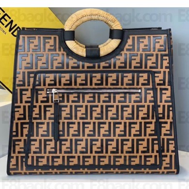 Fendi Leather Large Runaway Shopper Bag FF Logo Brown