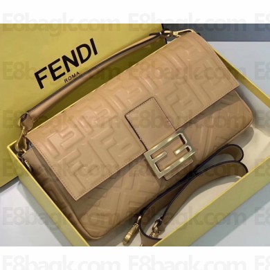 Fendi All-Over FF Motif Leather Large Baguette Bag Beige 2019