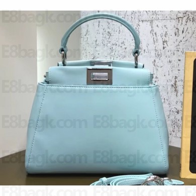 Fendi Leather Peekaboo Iconic Mini Bag Pale Blue