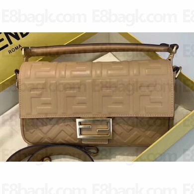 Fendi All-Over FF Motif Leather Medium Baguette Bag Beige 2019