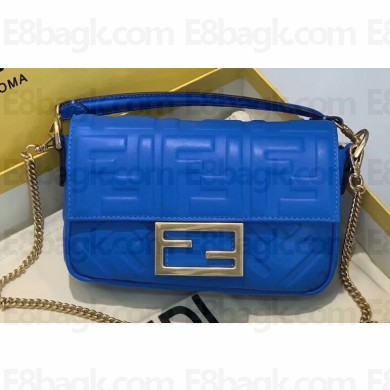 Fendi All-Over FF Motif Leather Mini Baguette Bag Blue 2019