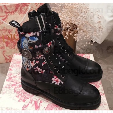Dior J'adior Lace-up Ankle Boots Black/Flower with Belt 2019