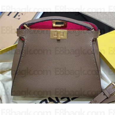 Fendi Romano Leather Peekaboo Iconic Mini Bag Gray