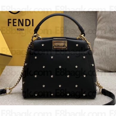 Fendi Star Studs Leather Peekaboo Iconic XS Mini Bag Black