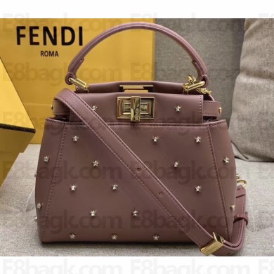 Fendi Star Studs Leather Peekaboo Iconic XS Mini Bag Nude Pink