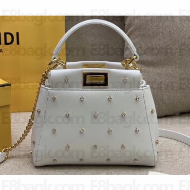Fendi Star Studs Leather Peekaboo Iconic XS Mini Bag White