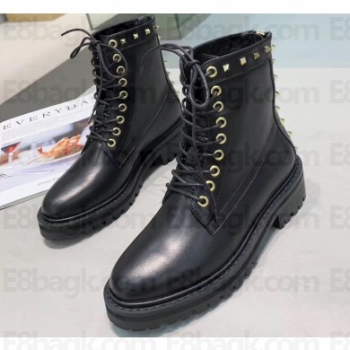 Valentino Rockstud Lace-up Ankle Boot Black 2019