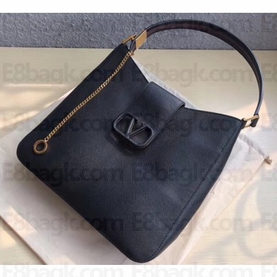 Valentino Grainy Calfskin VSLING Hobo Large Bag 0802 Black 2019