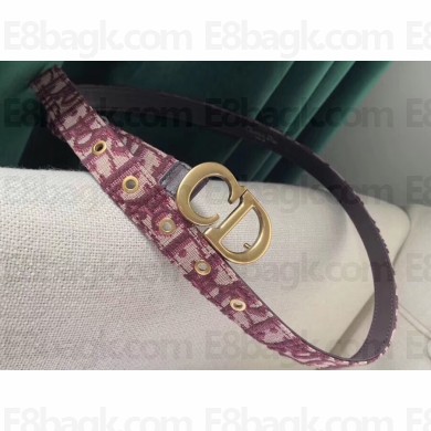 Dior Width 2cm Oblique Jacquard Canvas Saddle Belt Burgundy with CD Buckle