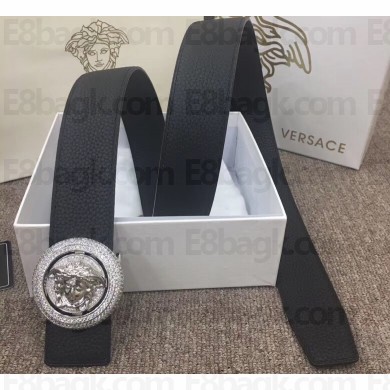 Versace Width 4cm Round Medusa Belt Black/Silver