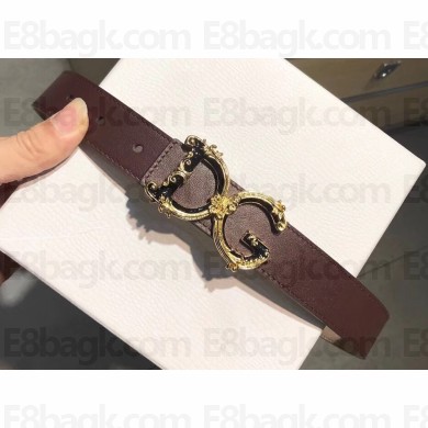 Dolce & Gabbana Width 3cm Belt Burgundy with Baroque DG Logo
