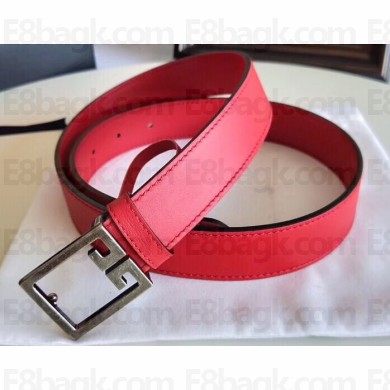 Givenchy Width 3cm Leather Belt Red/Silver with Double G Buckle