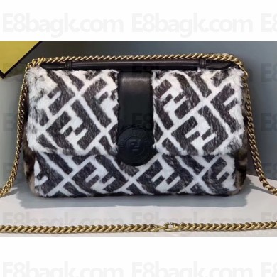Fendi Stamp Sheepskin Medium Double F Bag Black/White